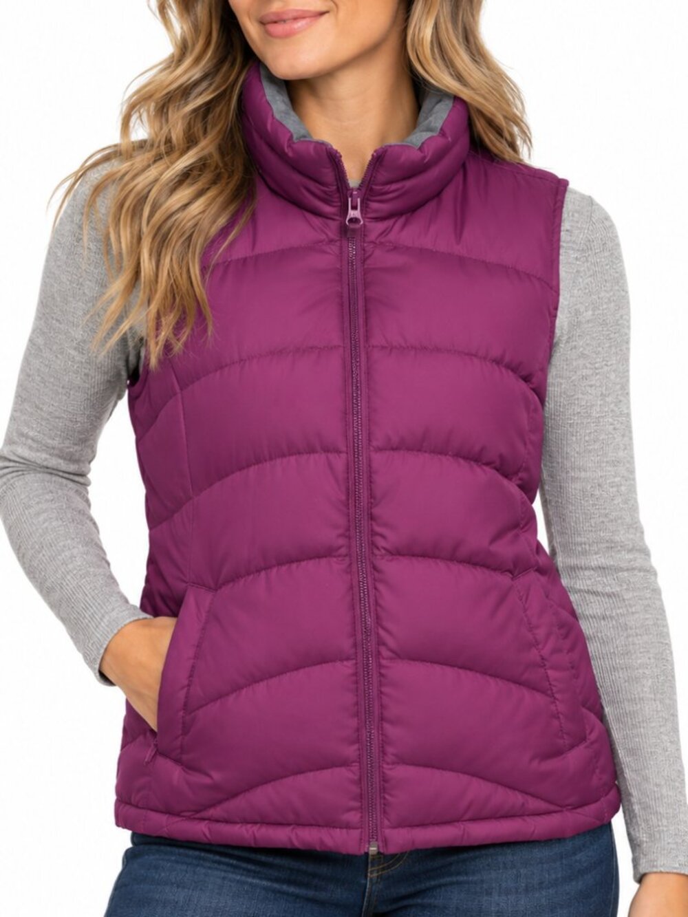 LANDS' END Down Feather Puffer Vest Purple Small Full Zip Winter Insulated Cozy